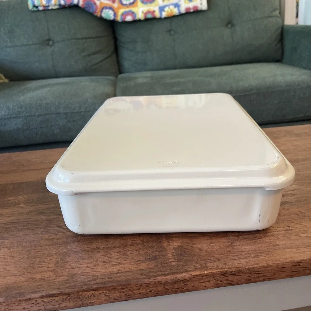Vtg Foley Aluminum Cream GOOSE Cake Baking Pan w/Lid Made In USA Enamelware 9x13